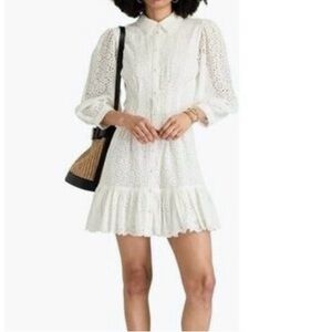 NWOT - Veronica Beard White Kylan Pleated Eyelet Cotton Mini Dress